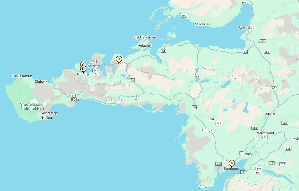 Snæfellsnes Peninsula route map